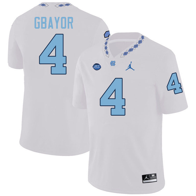 Mikai Gbayor UNC Jerseys,North Carolina Tar Heels #4 Mikai Gbayor Football Jerseys-White